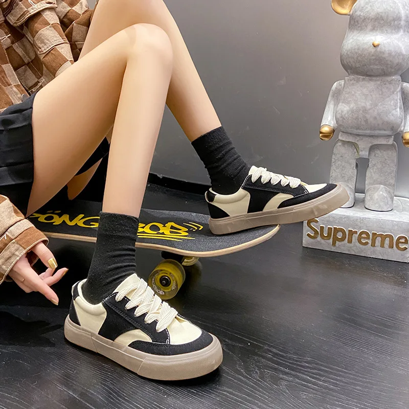 Fashion Casual Cloth Shoes for Women INS Student Comfortable Sneakers Versatile Thick Rubber Soled Shoes Contrast Canvas Shoes