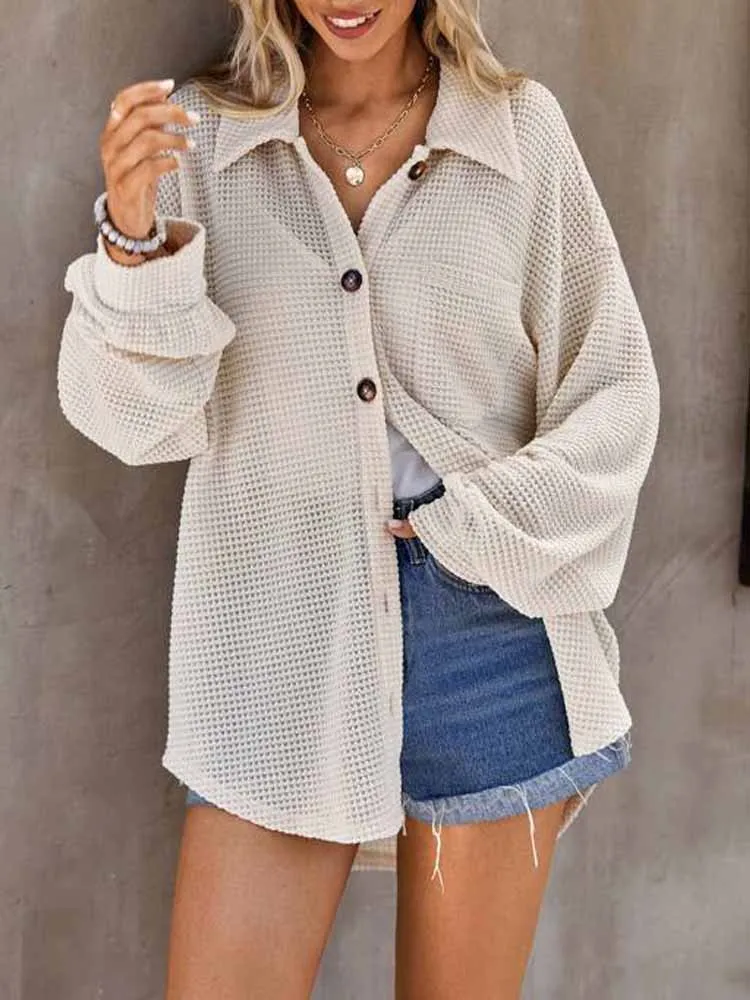 

Women Drop Shoulder Pocket Patched Button Front Shirt Without Cami Top Coat Jacket Oversize Loose Long Sleeve Casual High Street