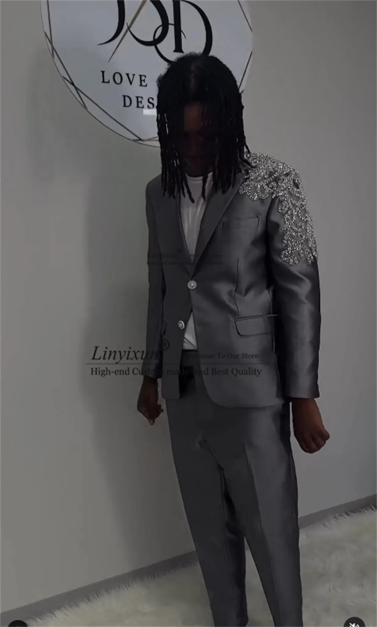 Роскошные мужские костюмы из бисера и кристаллов серые Свадебные смокинги для