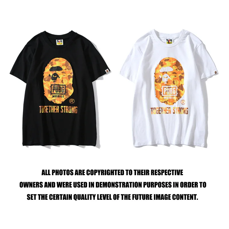 

BAPE Summer Tee-shirt 2022 New Fashion Cotton PUBG Print Cople Short Sleeve Clothing Shark T-shirt Tops Black White