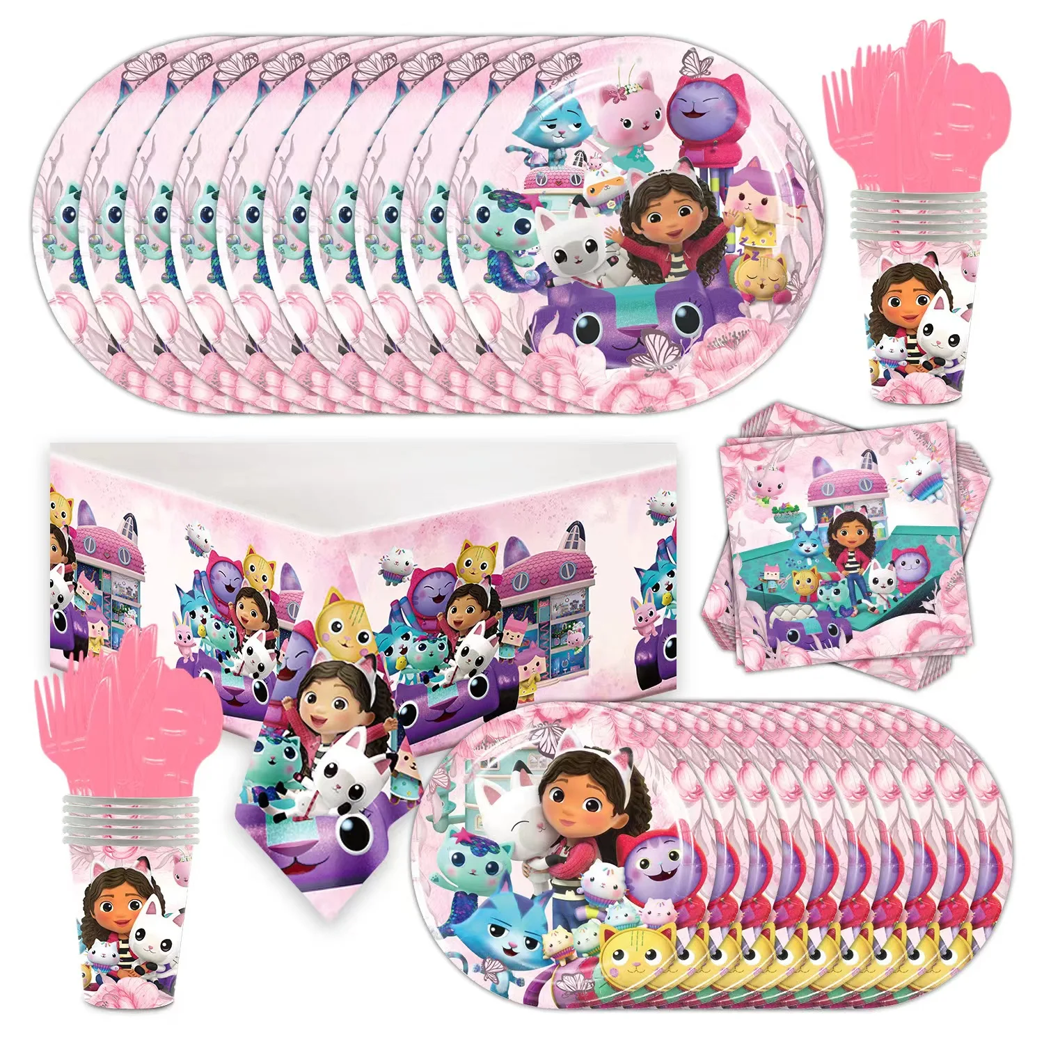 

Gabby Dollhouse Birthday Party Decoration Gabby Dollhouse Tableware Plates Cups Napkins Tablecloth For Girl's Party Supplies