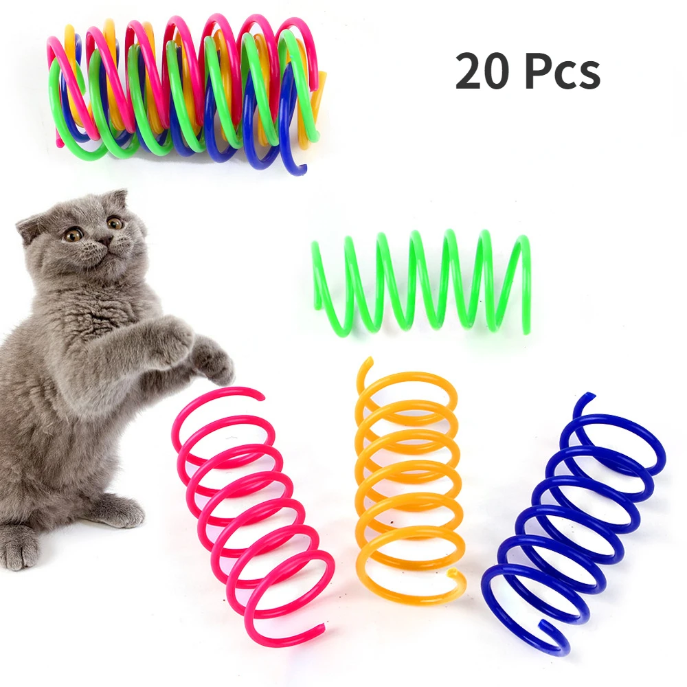 

20 Pcs Pet Cat Self-help Toys Plastic Coil Sprial Spring Jumping Teasing Cat Accessories Cat Toys Pet Supplies