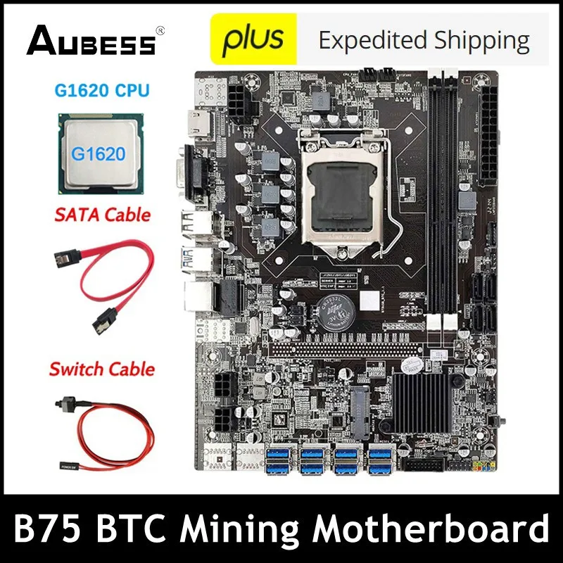 

NEW B75 BTC Mining Motherboard G1620 CPU SATA Cable Switch Cable Adapter Support 2XDDR3 MSATA B75 BTC Miner Motherboard