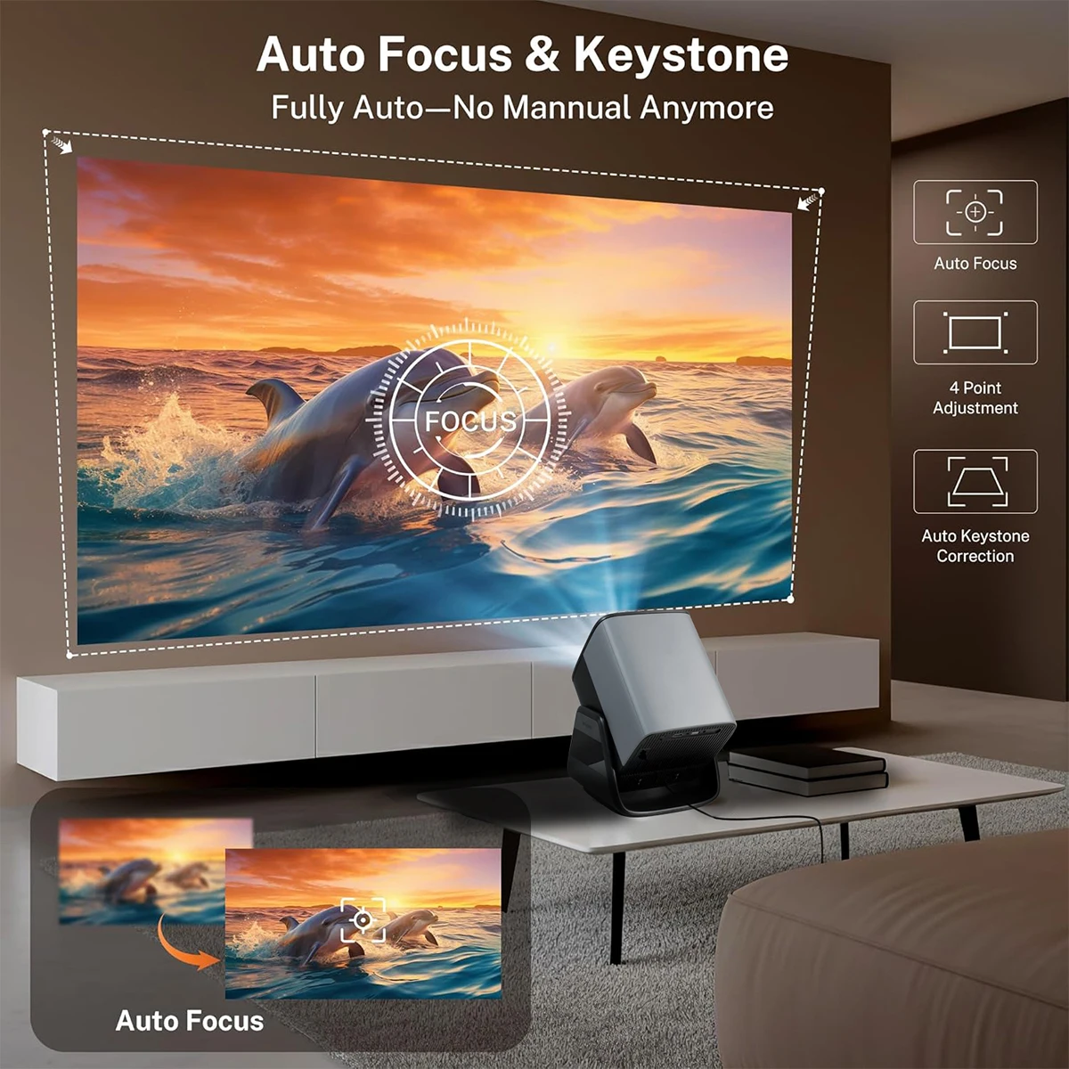 Фото Проектор DITONG HD с поддержкой Native 1080P, 4K, WIFI6, BT5.4, Android, мини-проектор, портативный LED-проектор для домашнего кинотеатра. №4