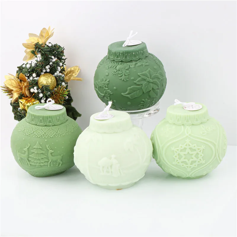 

Spherical Silicone Candle Mold Chirstmas Pattern Themes Handmade Aromatherapy Candle Making Resin Soap Mould Candle Home Decor