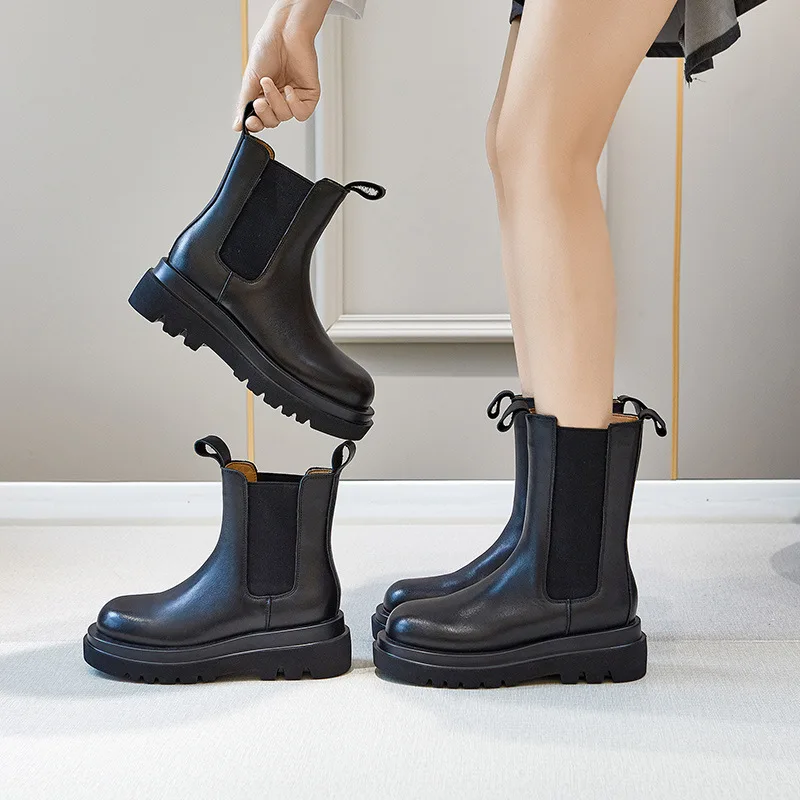 

Autumn Winter Chelsea Boots Women 2022 Platform Brown Black Ankle Boots for Women Fur Chunky Punk Gothic Shoes