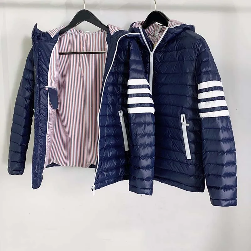 TB THOM Winter Coat New Style White Duck Down Jacket Luxury Design Classic Design White 4-Bar Striped Windproof Down Coat