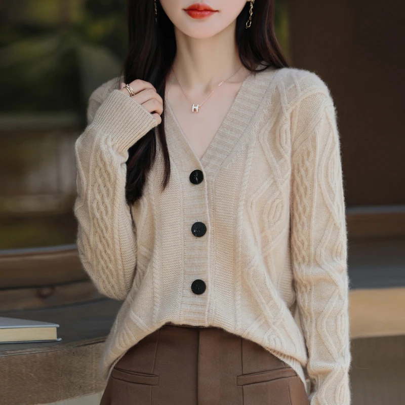 Осень/зима 2023 новый высококачественный вязаный кардиган женский свитер из 100%