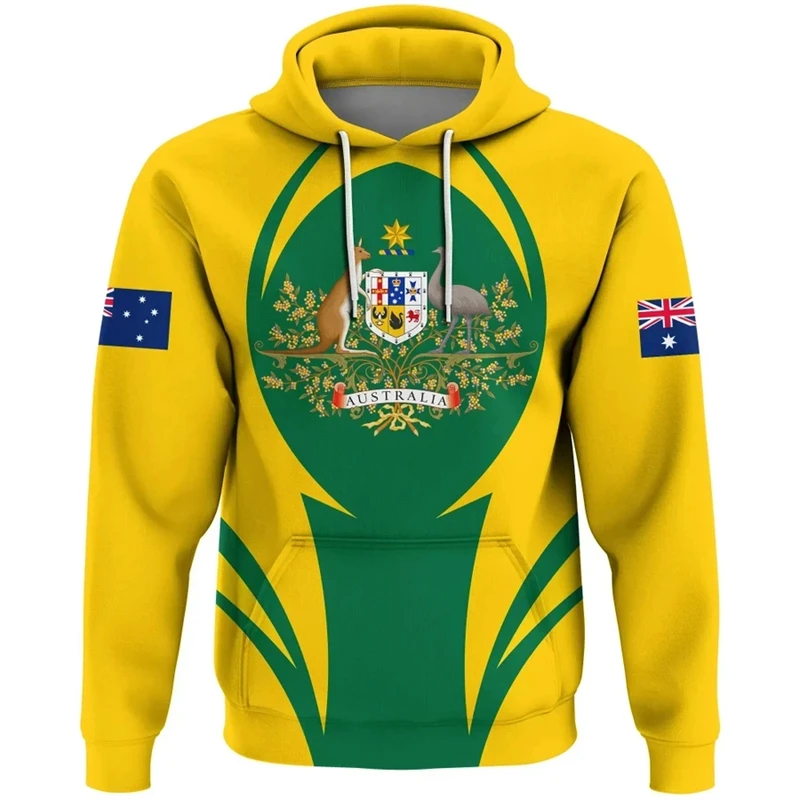Australia Flag Graphic Sweatshirts Fashion National Emblem Pullovers Funny Kangaroo 3D Printed Hoodies For Men Casual