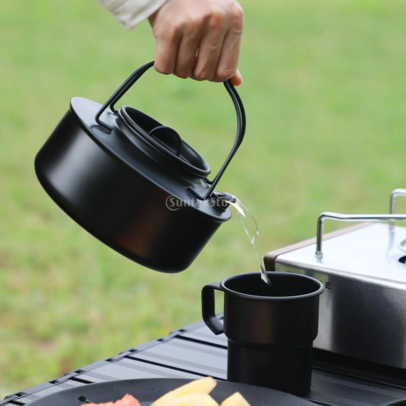 

Outdoor Tea Coffee Pot Teapot Camping Kettle Round Tableware Plate Dinner Cookware Camping Dish for Fishing Picnic Outdoor