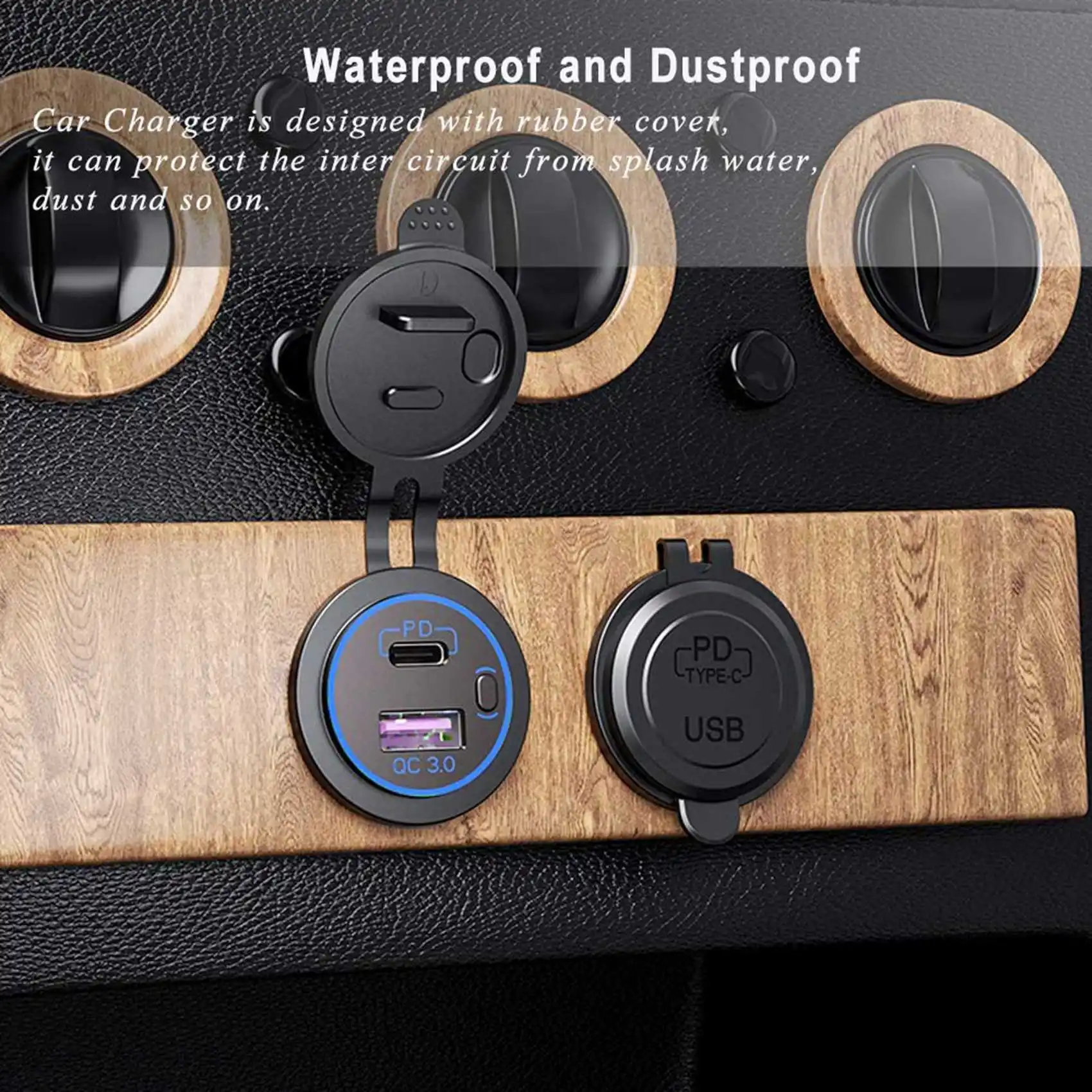 Фото Автомобильная розетка 12В с двумя портами USB Type-C PD и быстрой зарядкой QC 3.0, с выключателем, для мотоциклов, автофургонов и квадроциклов №3