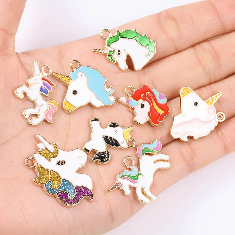 

20Pcs Mixed Styles Sweet Cute Unicorn Pendant Girls Necklace Bracelet Earrings Animal Charms DIY Keychain Accessories Wholesale