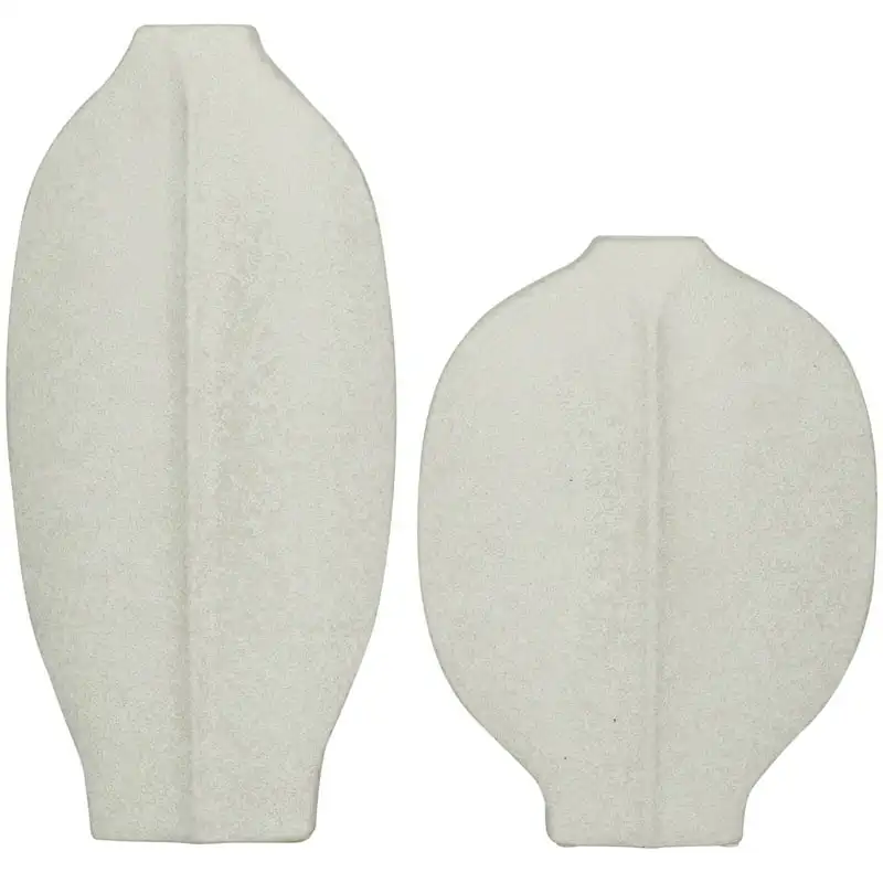 

13"H Textured White Ceramic Vase, Set of 2