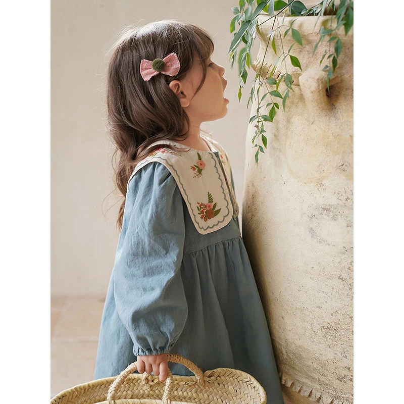

Новое весеннее детское платье, детское милое платье с цветочной вышивкой, одежда для девочек, цветочное мини-платье, vestido linho infantil bamby