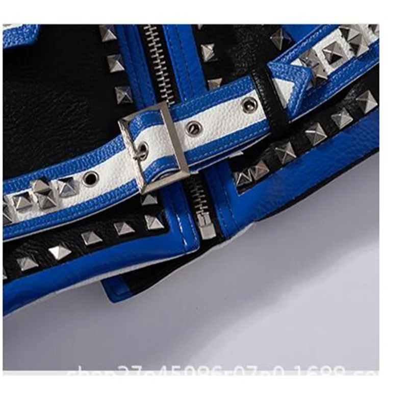 Women's leather coat graffiti print jackets rivet contrast color motorcycle clothing spring autumn куртки весенние женские куртк