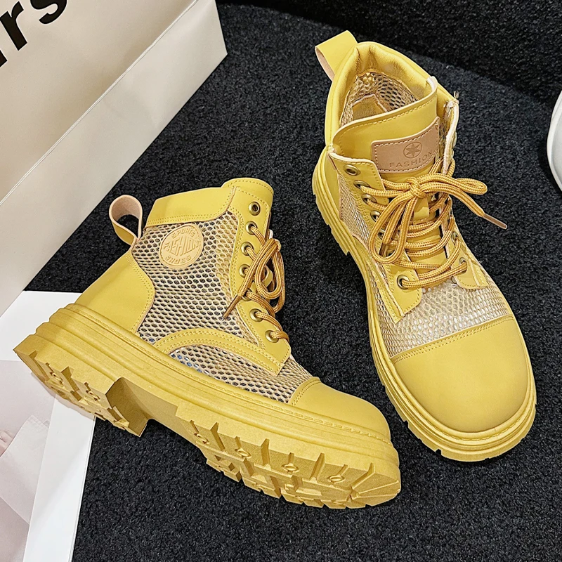 Breathable Women Boots Summer Female Ankle Boots Upper Mesh Non-slip Women's Martin Boots Platform Casual Hiking Shoes Outdoor