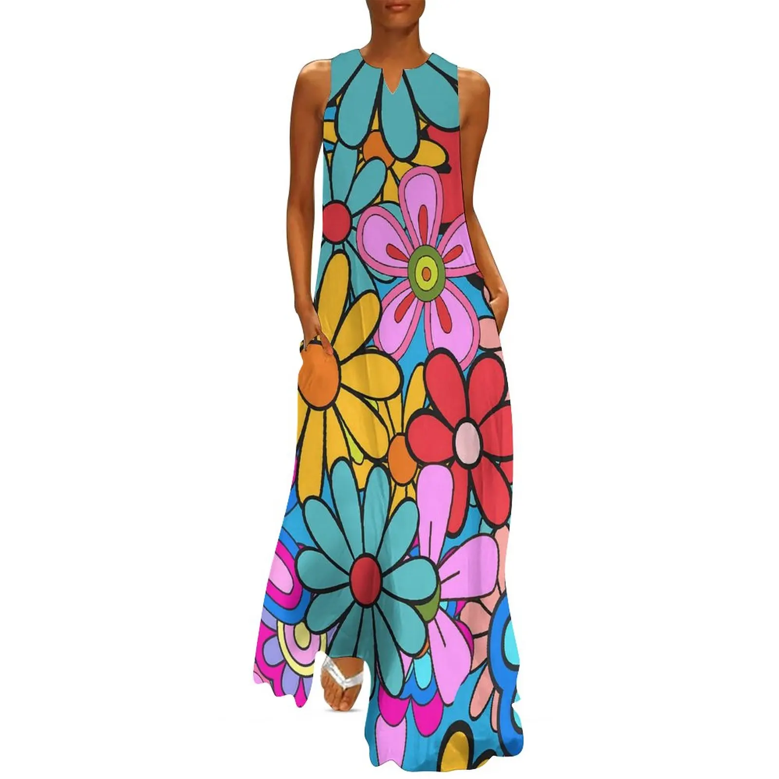 

Flower Power Dress Summer Retro 60s 70s Aesthetic Casual Long Dresses Woman Elegant Maxi Dress Gift Idea