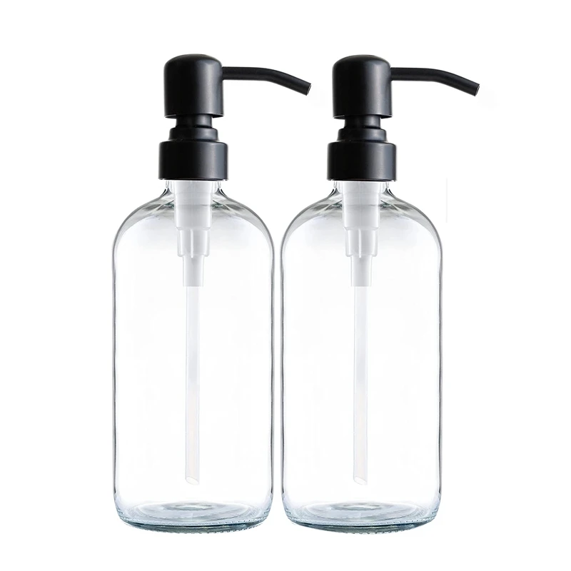 

Soap Dispenser 16OZ,2 PCS Clear Glass Soap Dispenser With Stainless Steel Pump For Bathroom Kitchen