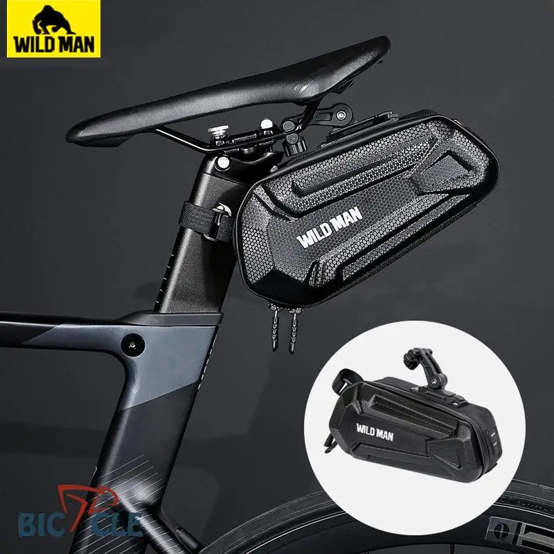 

WILD MAN Bike Bag Rear Waterproof Bicycle Saddle Bag Hard Shell Cycling Accessories Bag Can be hung tail lights 1.2L
