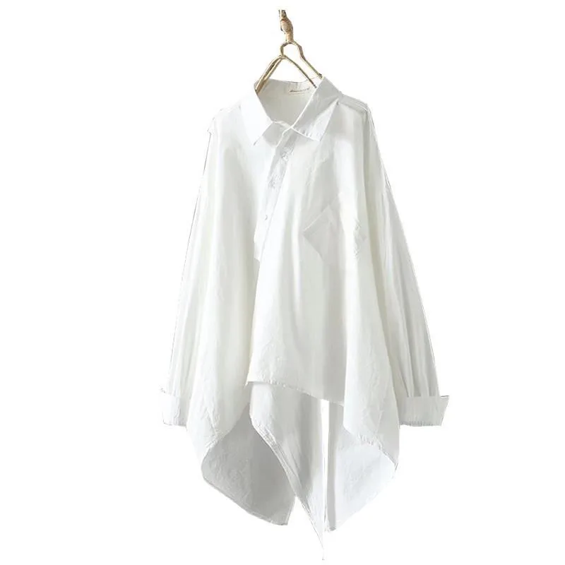 Женская Асимметричная однобортная блузка Повседневная Свободная рубашка в