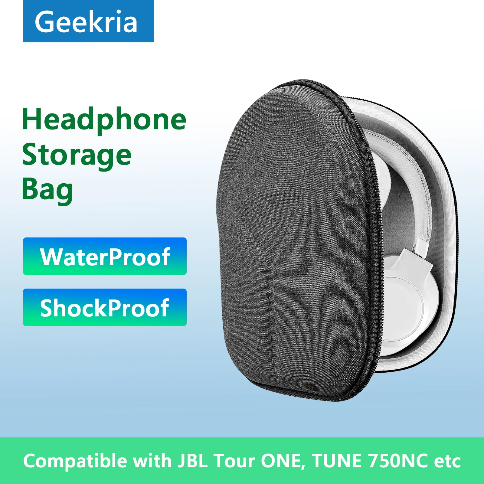 

Geekria Headphones Case For JBL Tour ONE, Tune 750NC, Tune 700BT, LIVE 650 BTNC Hard Portable Headset Bag with Cable Storage