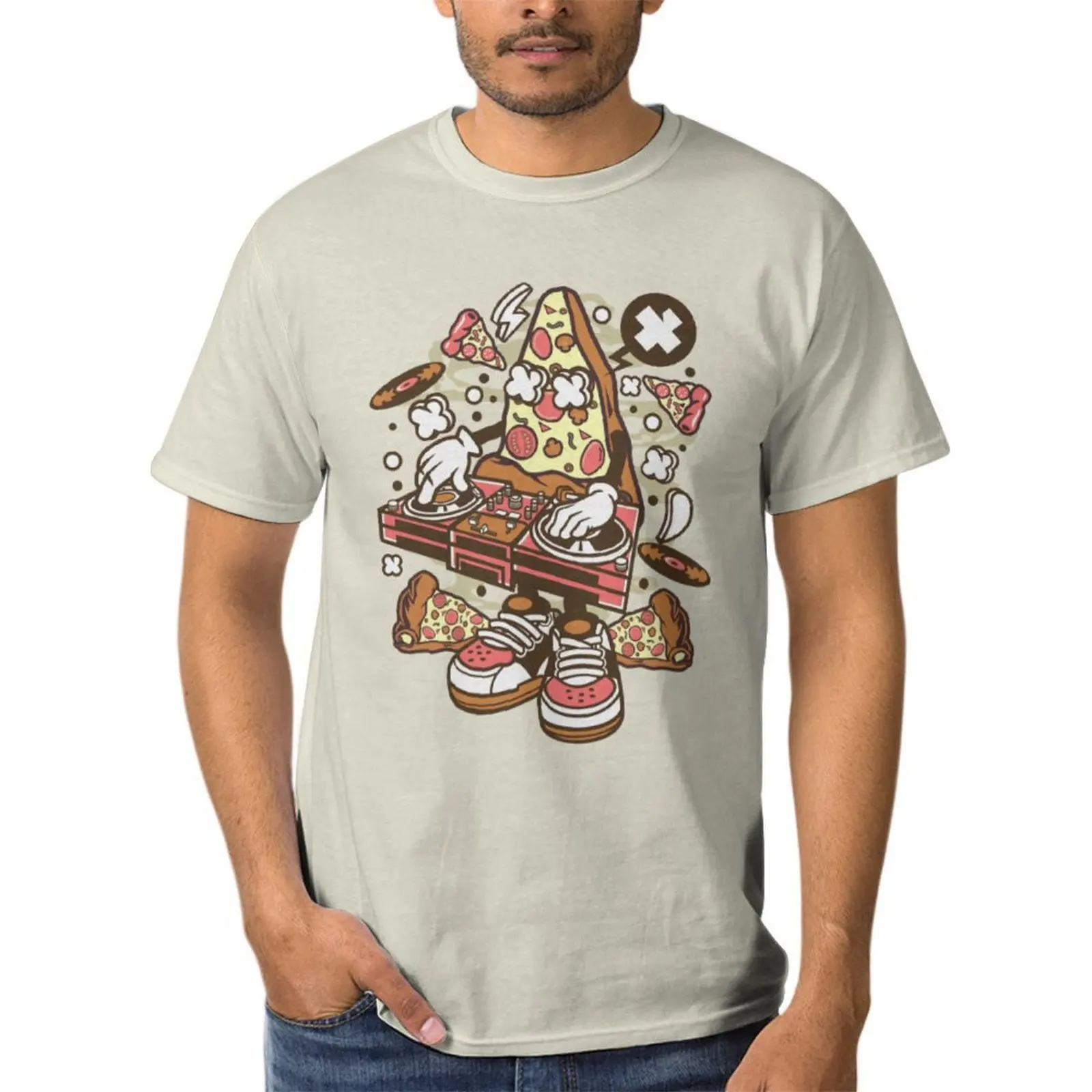 Мужская футболка DJ с пиццей иллюстрацией повседневные мужские топы одежда