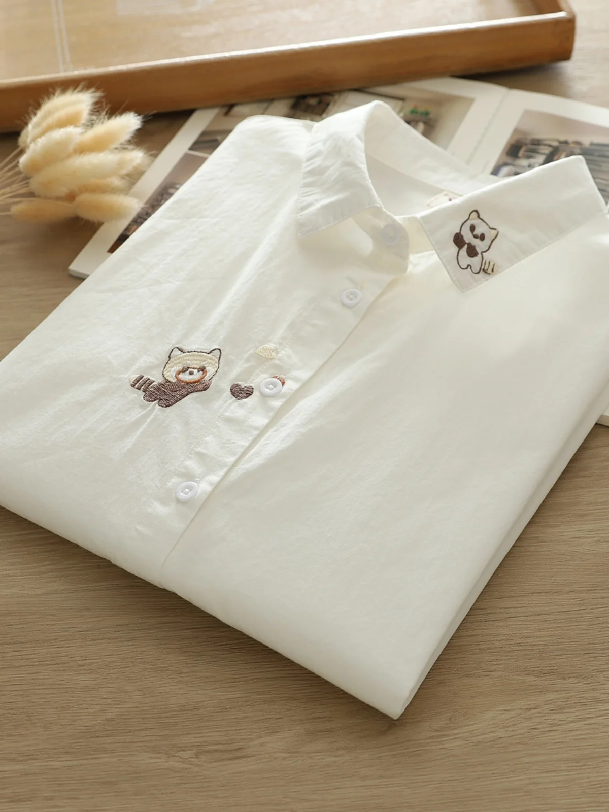 Осенние новые художественные рубашки с вышивкой мультяшного медведя женские