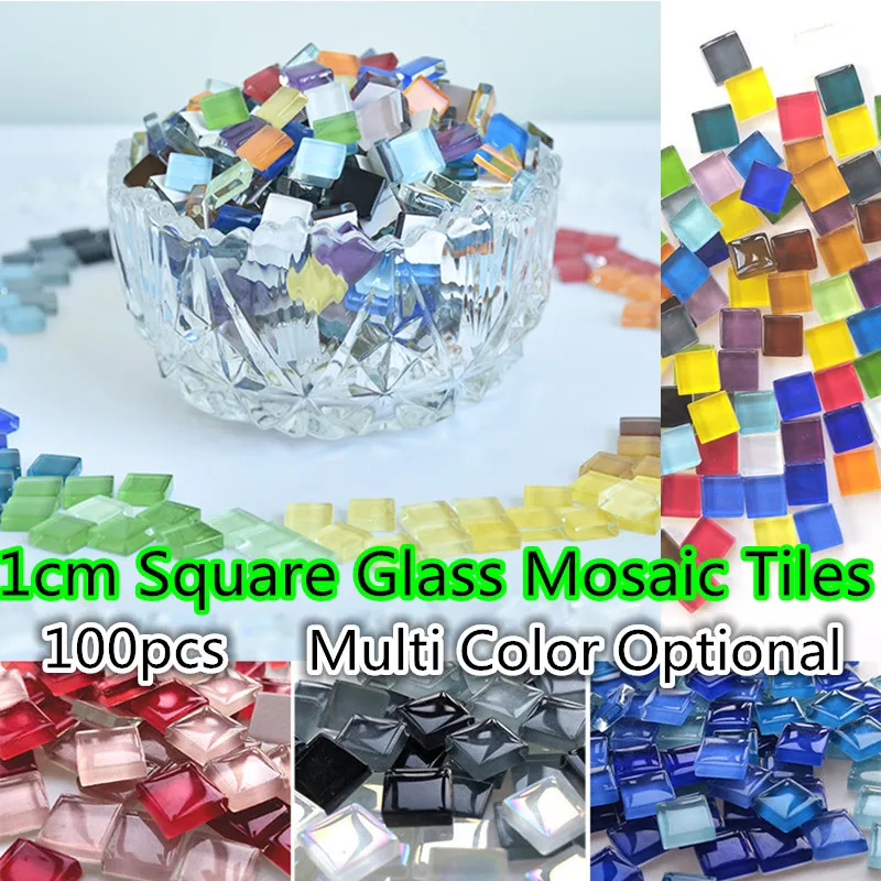 

100pcs(Approx. 100g/3.52oz) Glass Mosaic Tiles 1cm/0.39in Square Craft Tile DIY Mosaic Making Materials 0.4mm/0.15in Thickness