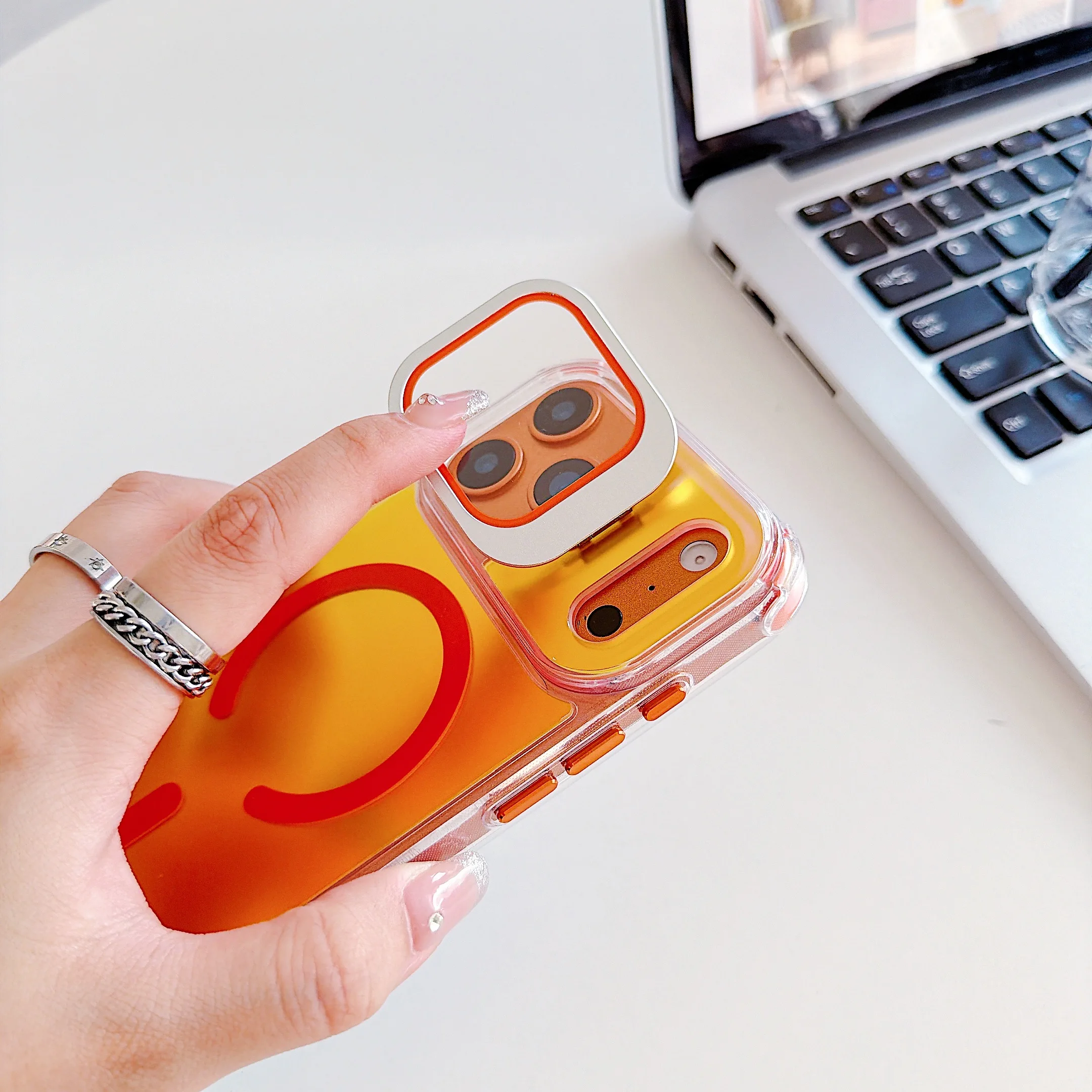 Фото Магнитный чехол-накладка Chameleon Colorful Stand Glass Lens Cover для iPhone 17 16 15 14 13 12 11 Pro Max с защитой от падений, совместимый с MagSafe №3