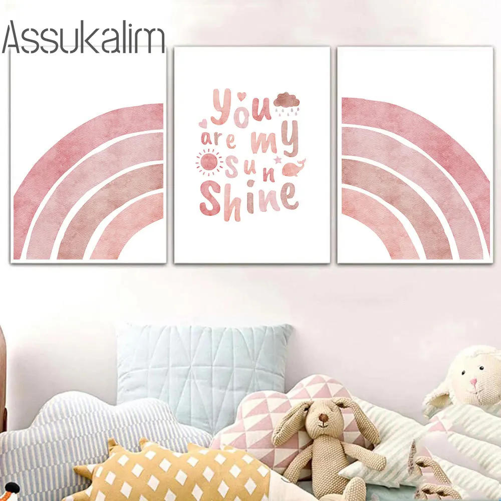 

Розовая Радуга художественная живопись «You Are My Sunshine» цитаты настенные постеры Скандинавская стена искусство фотография детская девочка Де...