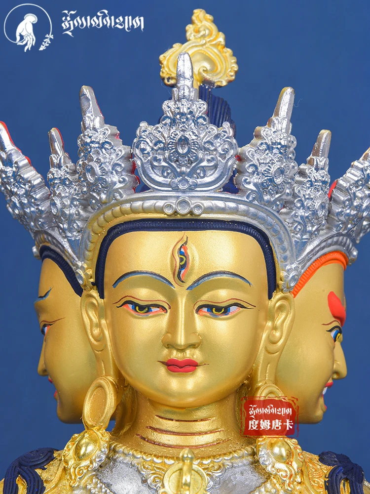 Dum Thangka 7-дюймовая статуя из чистой меди позолоченного серебра для домашнего