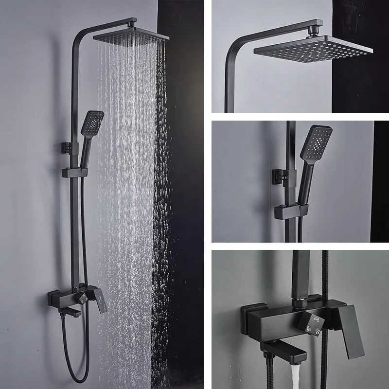 Душевая колонна Azeta квадратная настенная дождевая черная латунь для ванной