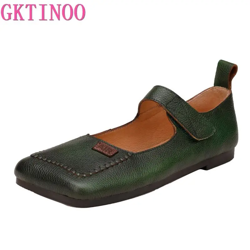 

GKTINOO Flats Women Shoes Square Toe Genuine Leather 2022 New Spring Casual Shallow Handmade Concise Comfortable Ladies Shoes