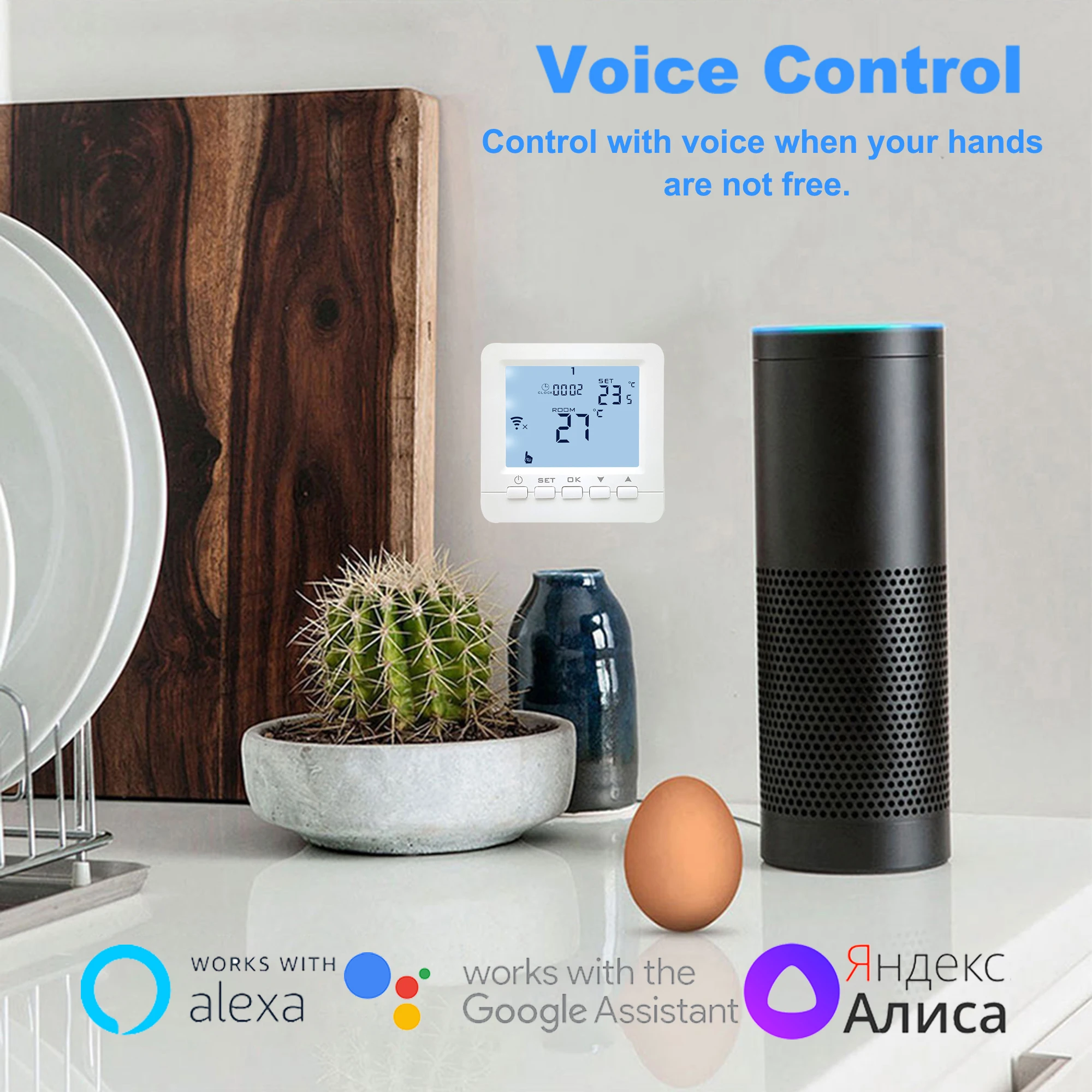 Фото Умный термостат Minco Heat Wi-Fi HY02B05, 230 В переменного тока, 50/60 Гц, Газовый Бойлер/термостат для подогрева воды, работает с Alice/Alexa/Google Home №4