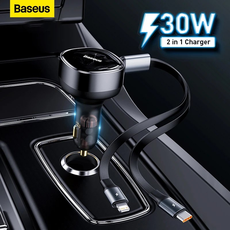 

Зарядное устройство Baseus автомобильное 2-в-1 с выдвижным кабелем, 20 Вт, 30 Вт