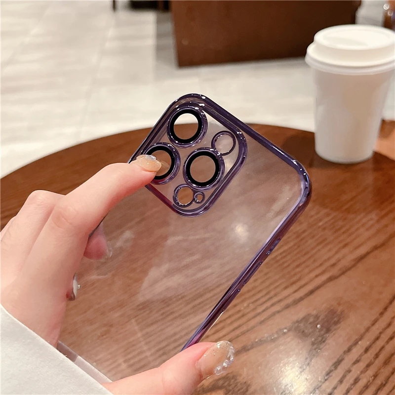 Luxury Plating Clear Silicone Phone Case For iPhone 14 13 12 11 Pro Max X XR XS 7 8 Plus SE Mini Lens Protection Case Back Cover