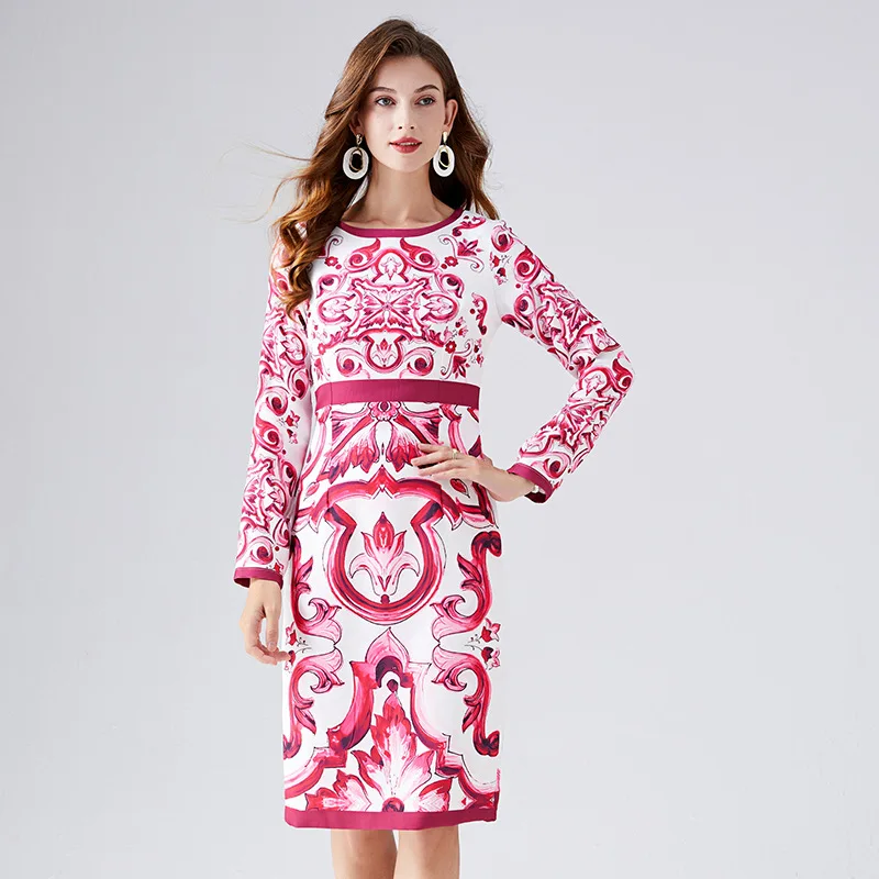 

Яркое платье разных размеров с принтом и высокой талией, юбка с длинным рукавом и круглым вырезом