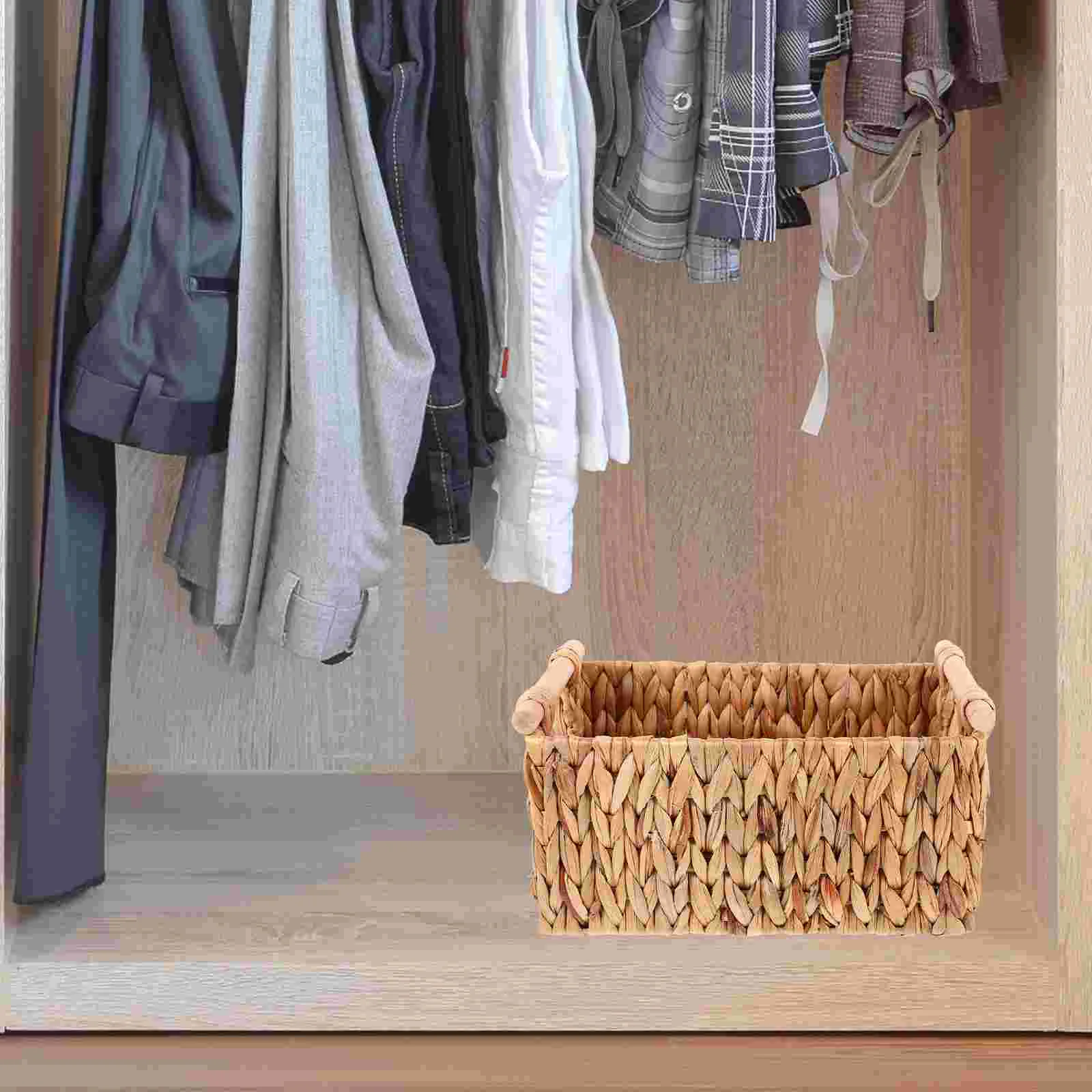 

Rustic Style Woven Basket Decorative Desk Handle Pastoral Baskets Storage Organizer