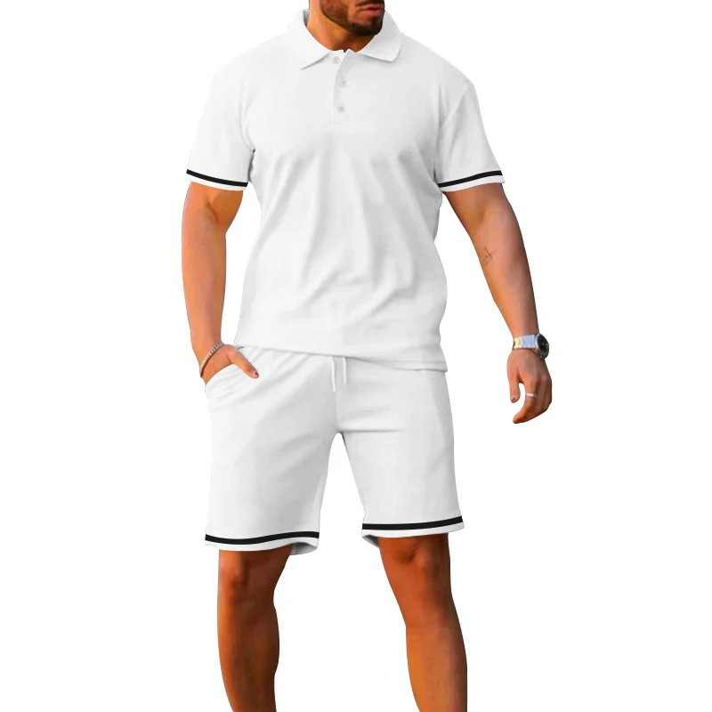 Summer 2023 New Men's Crewneck Casual Top + Sports Fitness Drawstring Shorts Boutique Two-piece Set