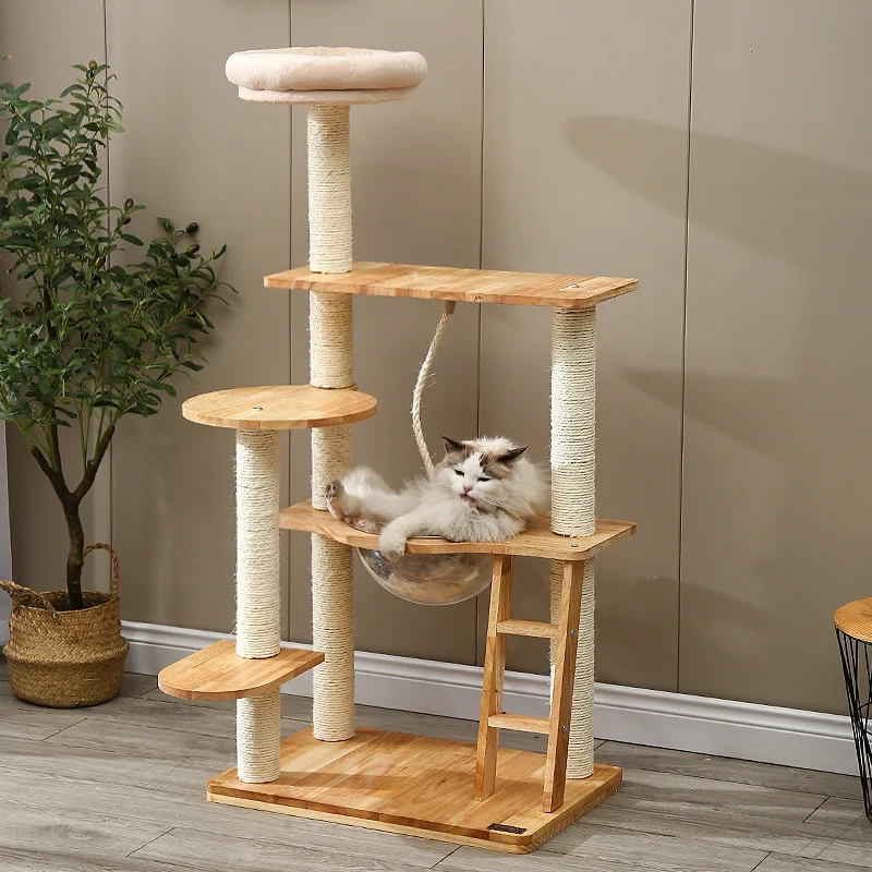 

Luxury Pet Cat House Condos Capsule Cat Beds Solid Wood Cat Tree House Five-layer Cat Tower With Sisal Rope Cat Scratching Post