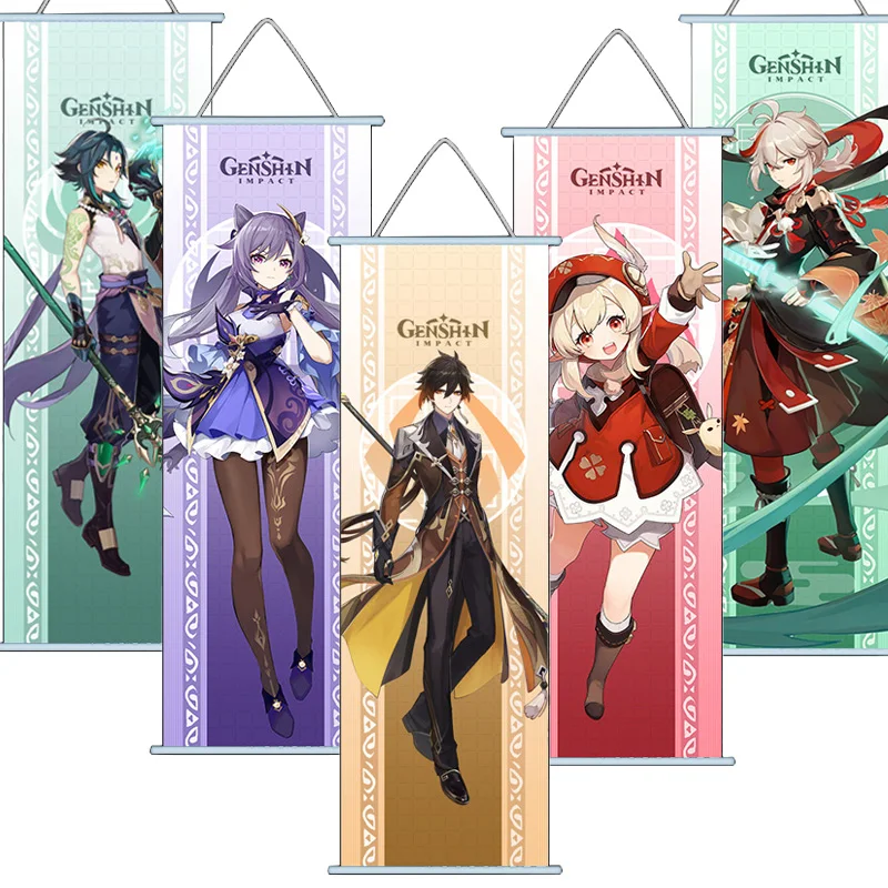 

Anime Genshin Impact Hanging Painting Game Raiden Shogun Hutao Xiao Klee Zhongli Venti Qiqi Wall Poster Anime Cosplay Room Decor