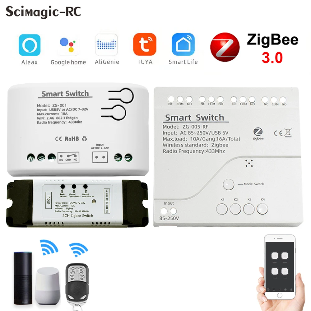 

Модуль коммутатора ScimagicTuya ZigBee 3.0 модуль 10A интеллектуальный дом DIY прерыватель 1 2 Группа 4 поддерживает двухсторонний контроль, который може...