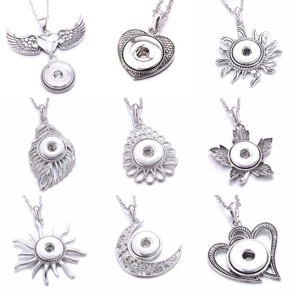 

New Snap Jewelry Necklaces Metal Snap Button Necklaces cross wing heart-shaped 18mm Snap Pendant Necklace For Women DIY Jewelry