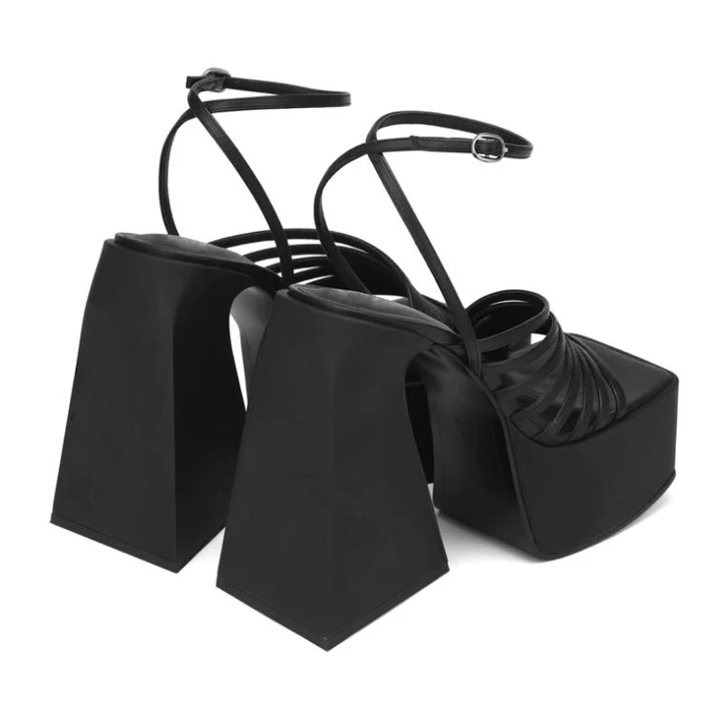 2023 Black Ladies Super Chunky High Heels Platform Sandals For Women Summer Open toe Party Thick Heeled Punk Style Shoes White