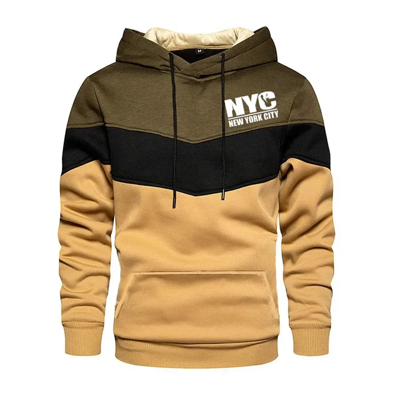 

Свободная флисовая толстовка NYC с надписью, мужские толстовки с капюшоном, Мужская модная весенне-осенняя уличная спортивная одежда