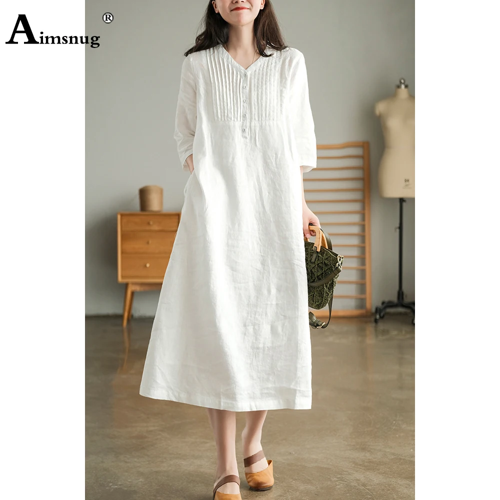 

Women Summer Mid-Calf Dress Elegant Stand Pockets Dresses Harajuku Dress Female Straight Leg Party Dress vestidos Loose Style