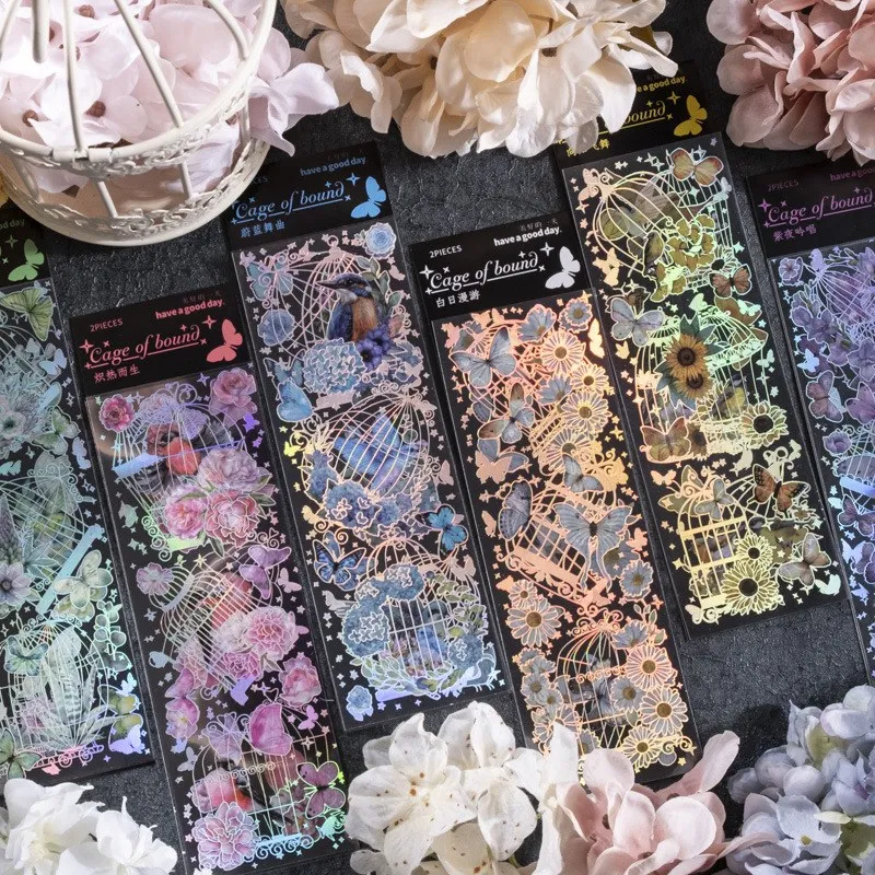 

2 Sheets Birds Flowers Stickers Set PET Transparent Stickers For Decoration Scrapbook Laptops