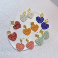 handmade clay stud earrings 2022 trend new multicolor braided heart polymer clay earrings for women fashion jewelry pendientes