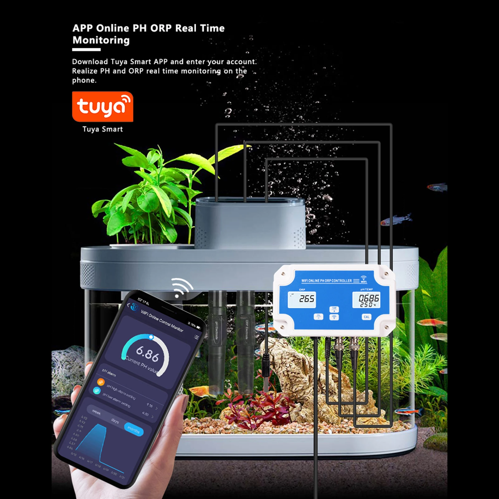 Беспроводной WiFi онлайн контроль детектора качества воды 3-в-1 pH/ORP/TEMP контроллер тестер с зондом типа BNC.