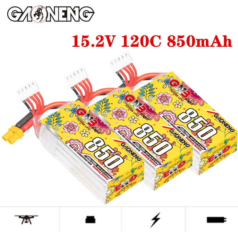 

GAONENG GNB 4S 15.2V 850mAh HV 120C LiPo Battery Cinelog Cinewhoop Spare RC Parts Airplane Racing FPV 15.2V Battery